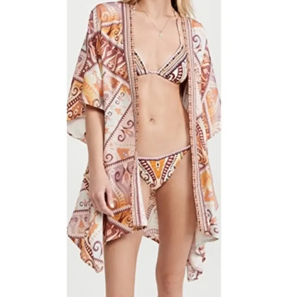 Agua Bendita Cora Leva Tunic Beach Coverup Multicolor One Size ** missing tie